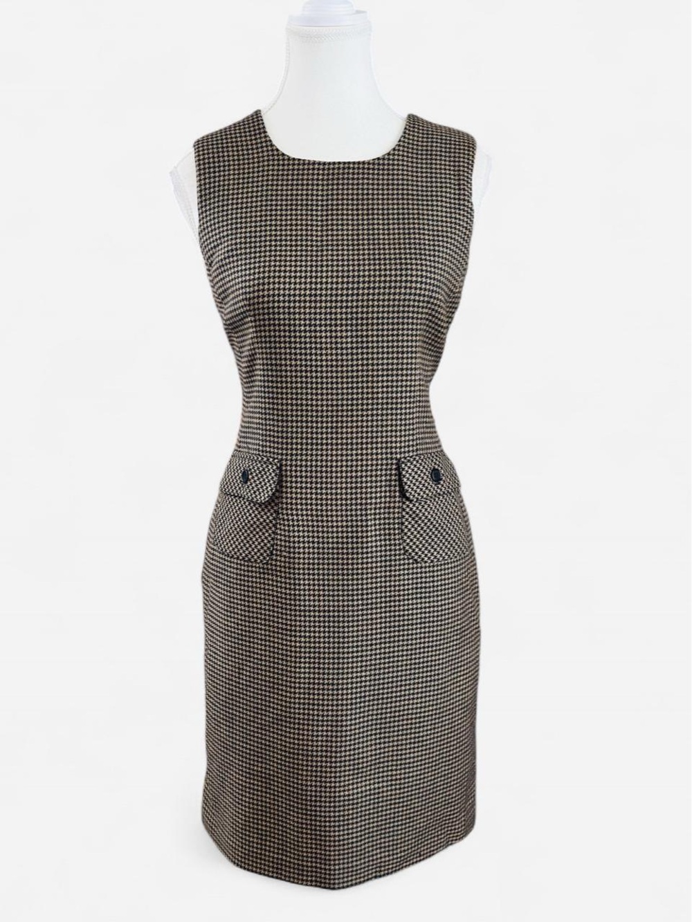 Tailored Houndstooth Mini Sheath Dress in Black and Cream